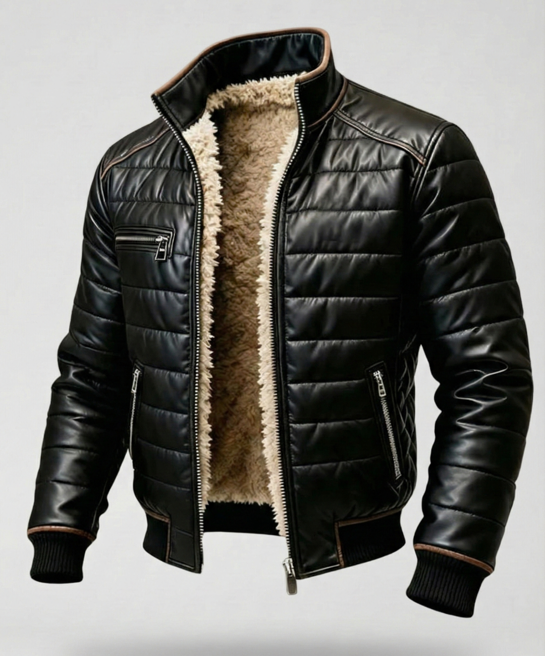 FRANCISCO™  CHAQUETA ACOLCHADA NEGRA CON FORRO DE SHERPA - VeronicaModaEspaña