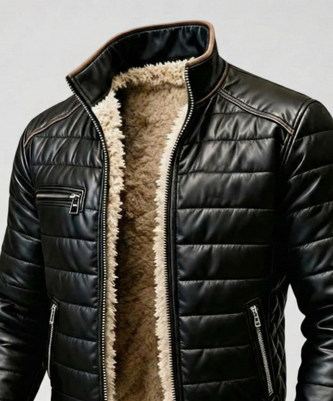 FRANCISCO™  CHAQUETA ACOLCHADA NEGRA CON FORRO DE SHERPA - VeronicaModaEspaña