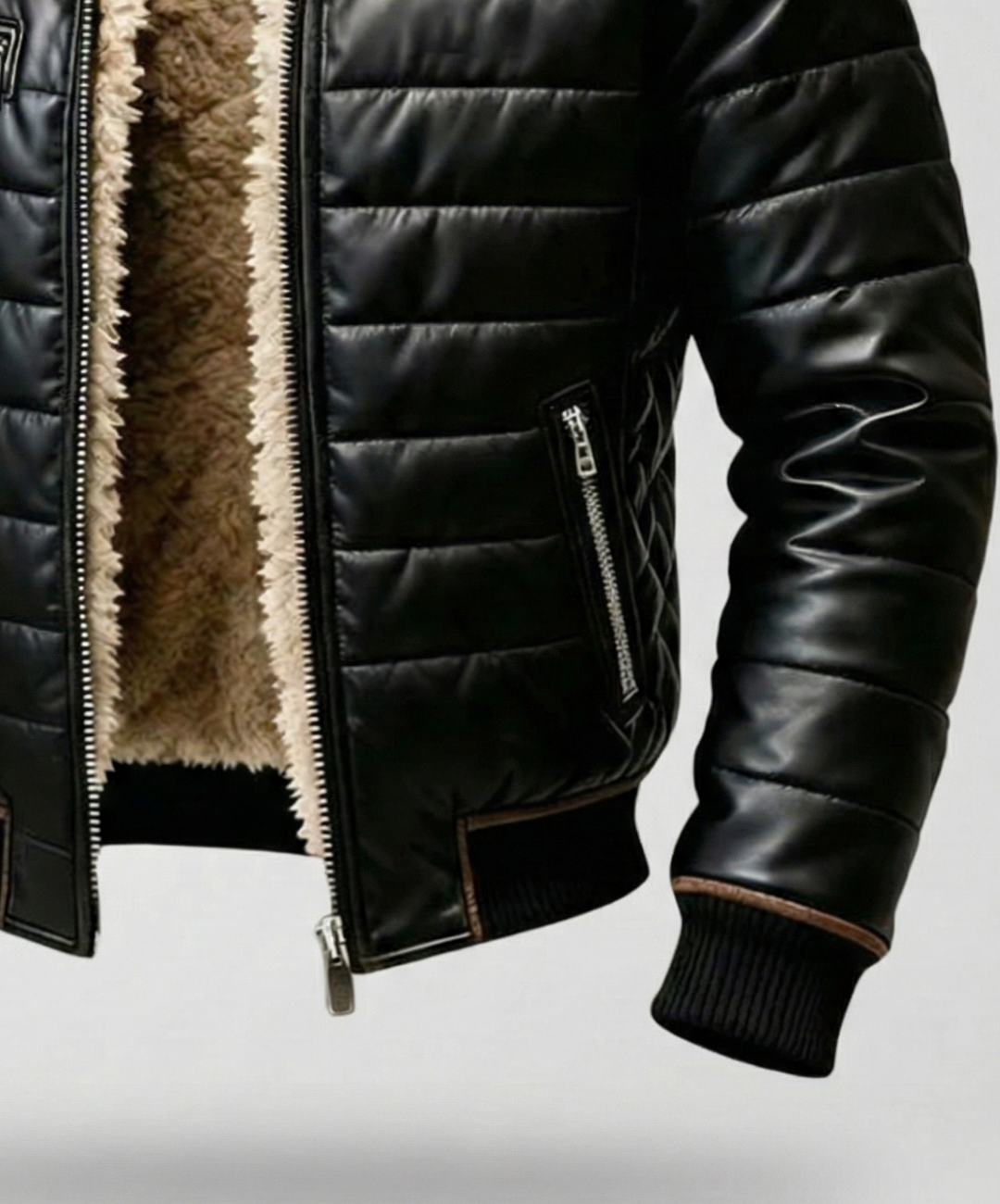 FRANCISCO™  CHAQUETA ACOLCHADA NEGRA CON FORRO DE SHERPA - VeronicaModaEspaña