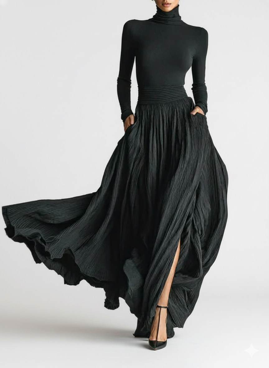 Conjunto de falda plisada y camiseta ajustada de manga larga