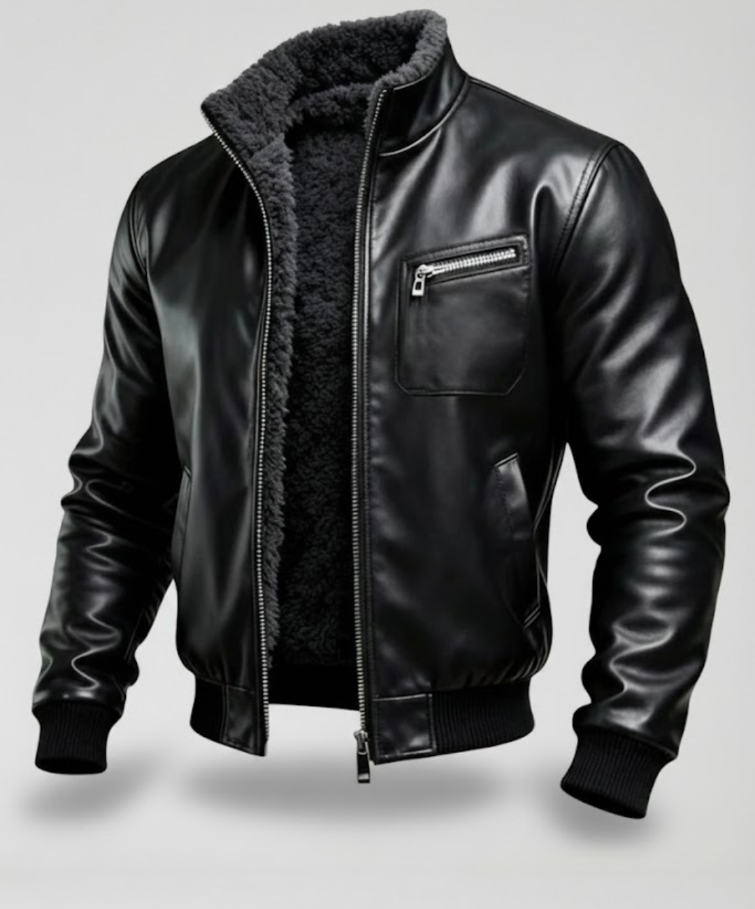 RUBÉN™ | CHAQUETA DE CUERO NEGRO CÁLIDO CON FORRO DE SHERPA - VeronicaModaEspaña