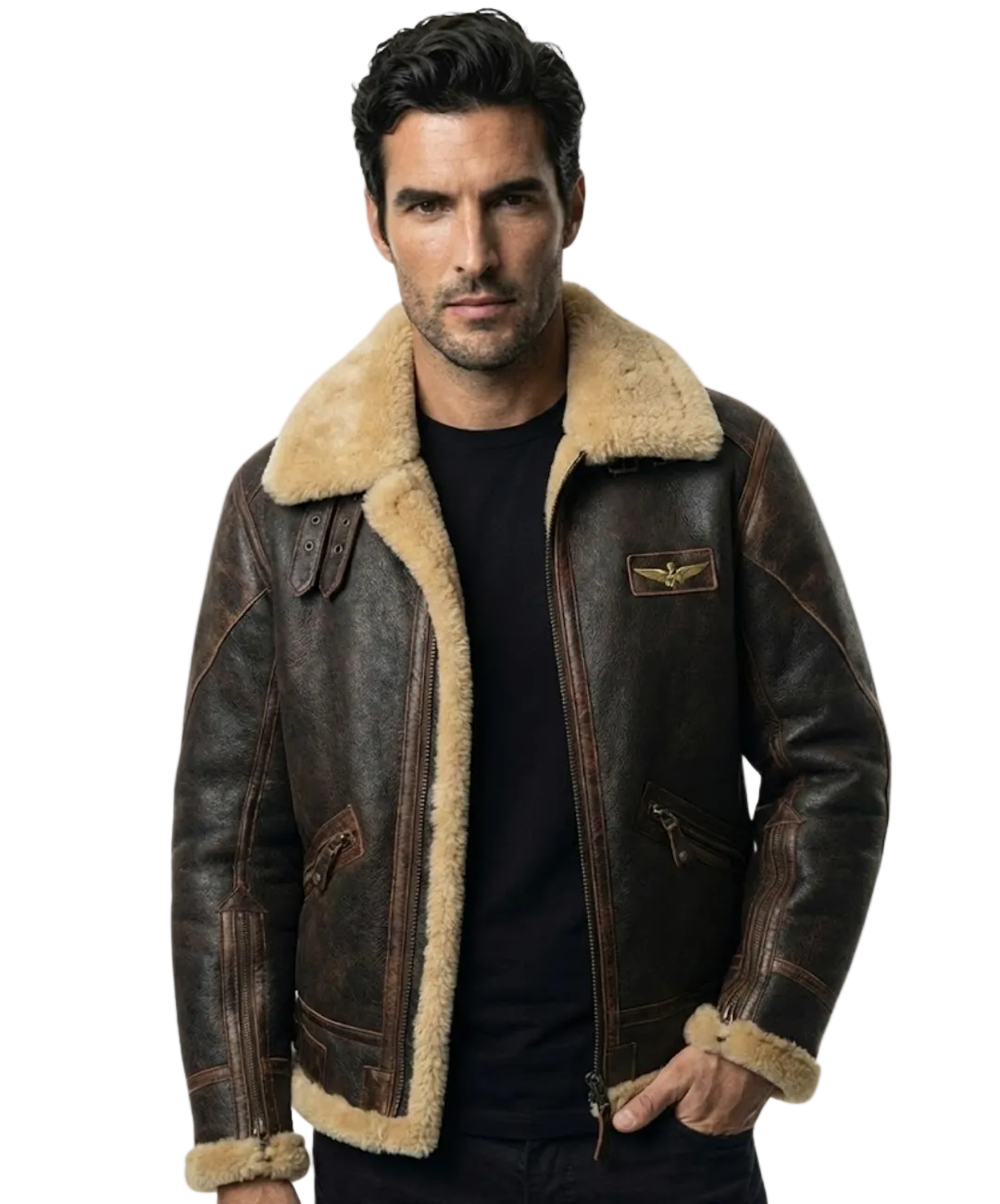 Chaqueta bomber clásica de piel auténtica