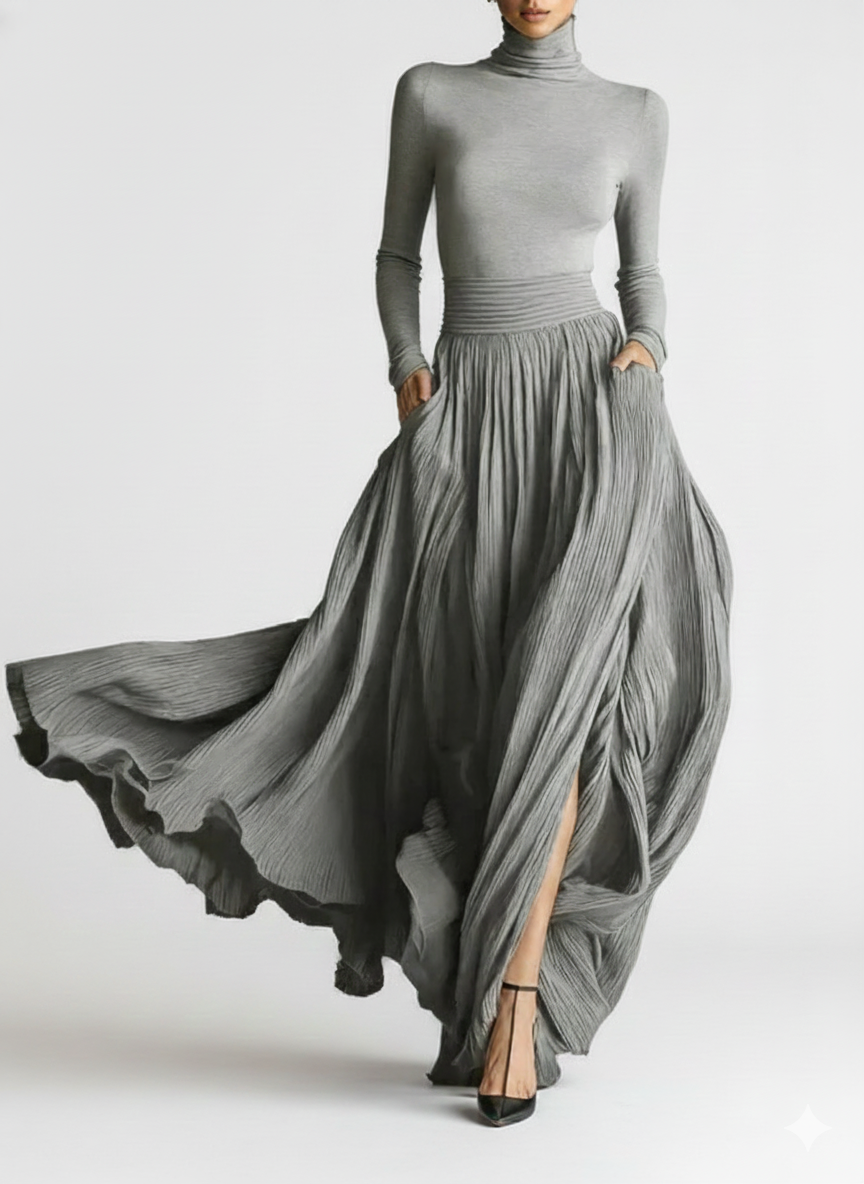 Conjunto de falda plisada y camiseta ajustada de manga larga