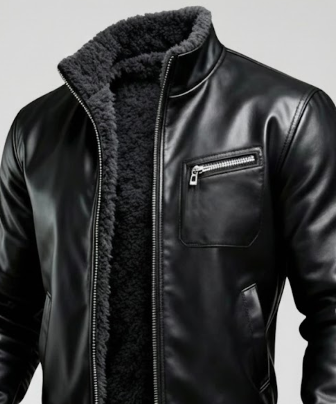 RUBÉN™ | CHAQUETA DE CUERO NEGRO CÁLIDO CON FORRO DE SHERPA - VeronicaModaEspaña