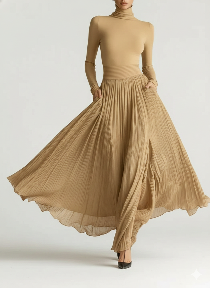 Conjunto de falda plisada y camiseta ajustada de manga larga