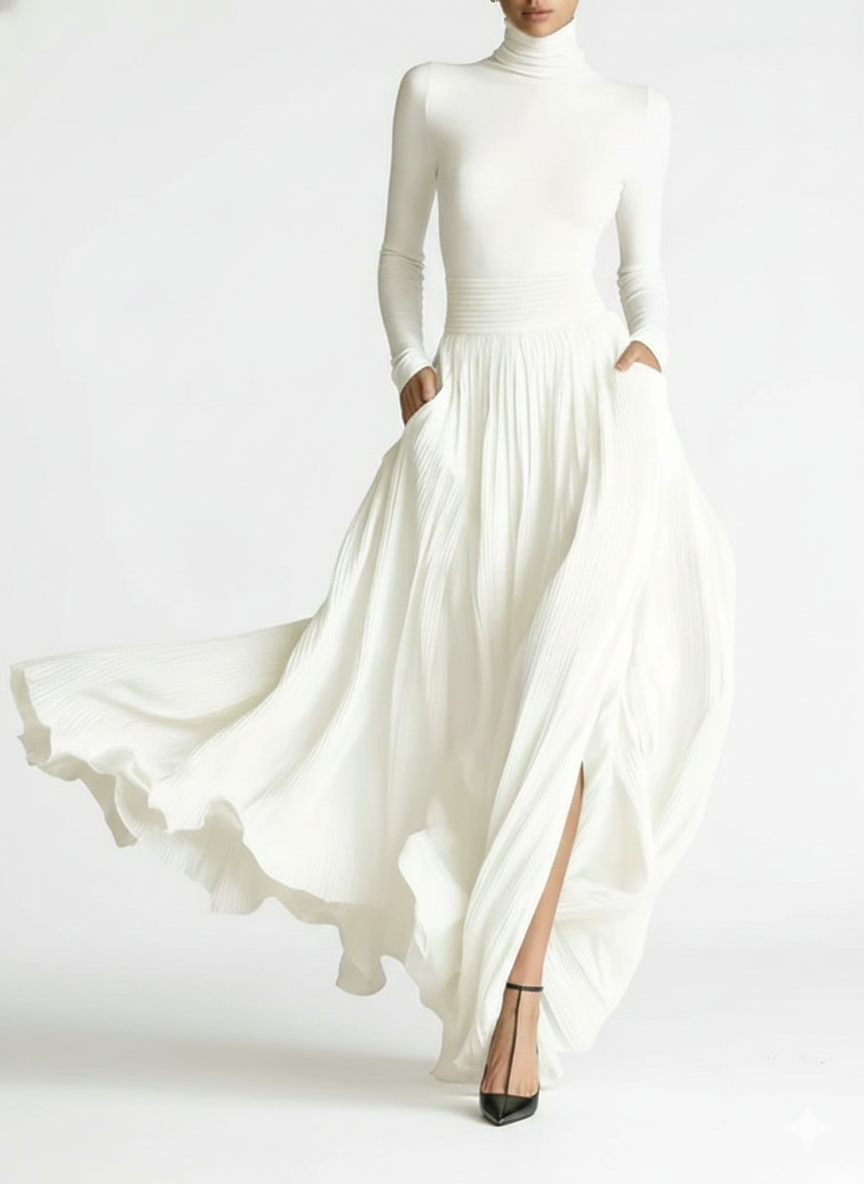 Conjunto de falda plisada y camiseta ajustada de manga larga