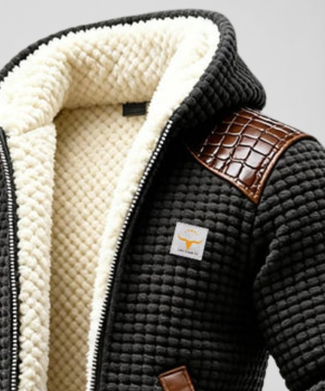 CHAQUETA TEXTURIZADA CON ACABADO DE CUERO REVESTIDO