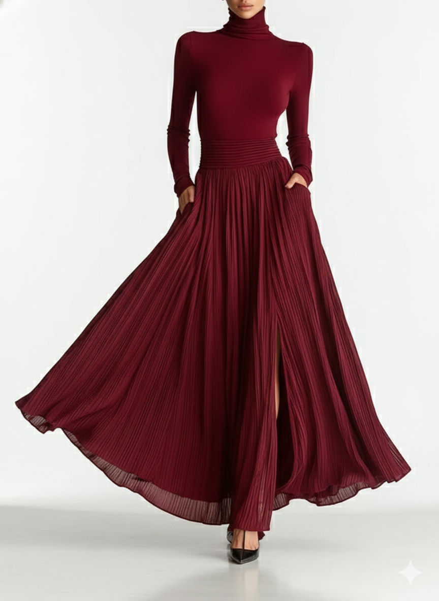 Conjunto de falda plisada y camiseta ajustada de manga larga