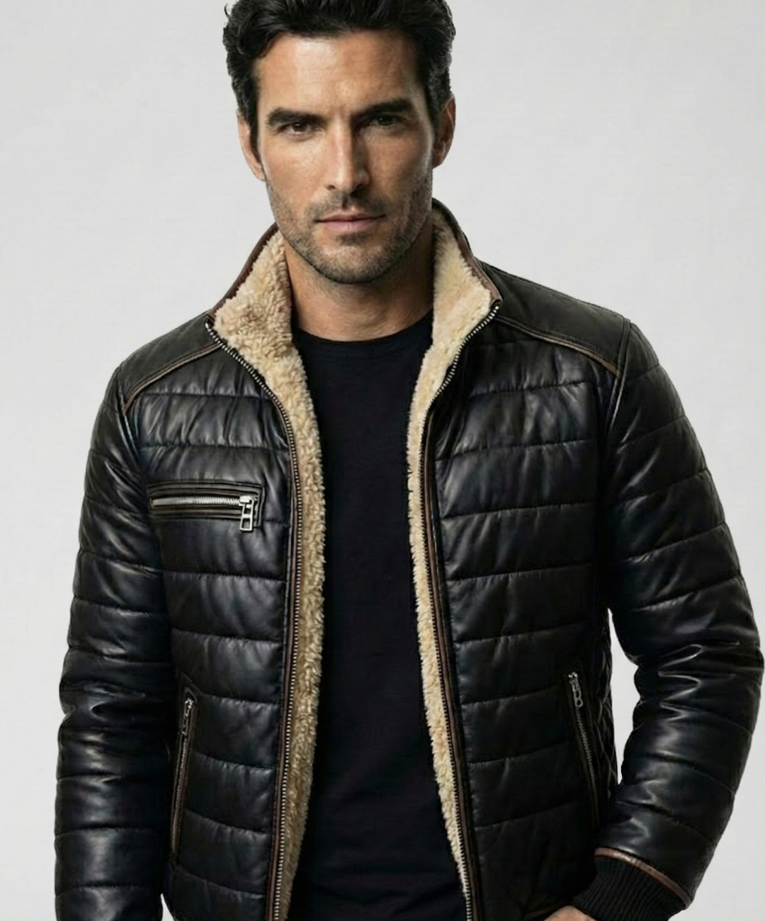 FRANCISCO™  CHAQUETA ACOLCHADA NEGRA CON FORRO DE SHERPA - VeronicaModaEspaña